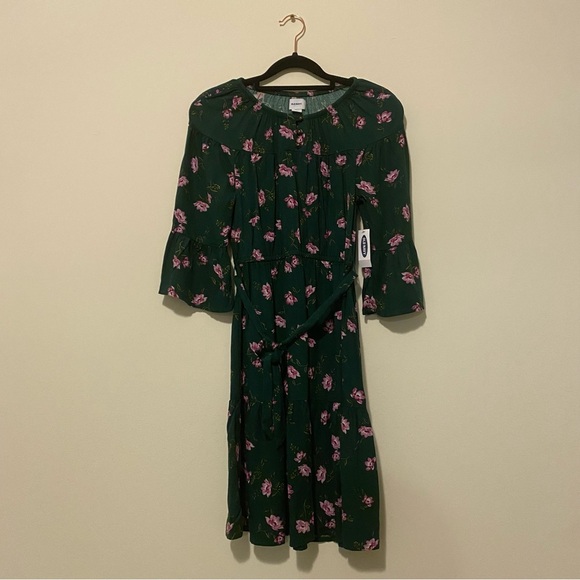 NWT Girls 14 XL Old Navy Green Floral Long Sleeve Dress - Picture 15 of 15